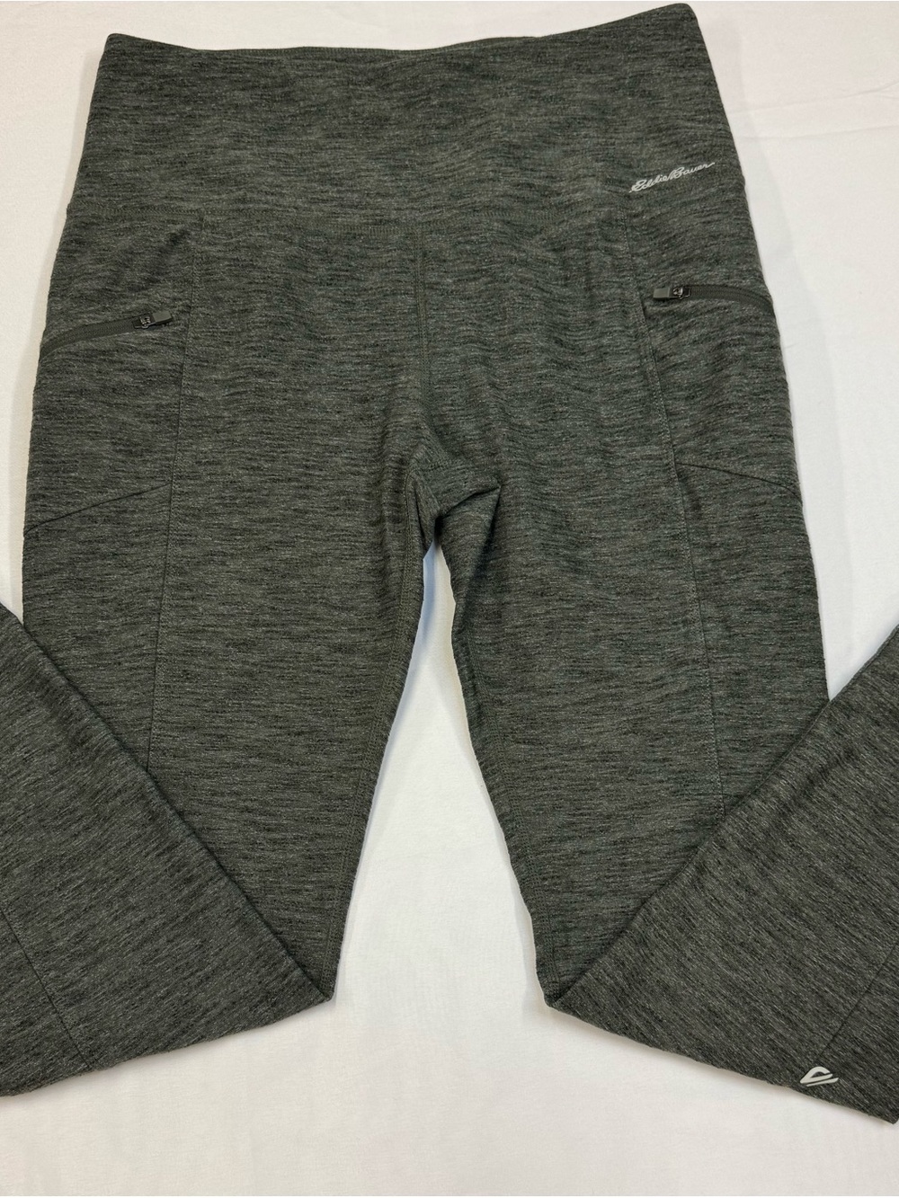 Eddie Bauer Heather Dark Green Performance Hiking Leggings with Zip Pockets
